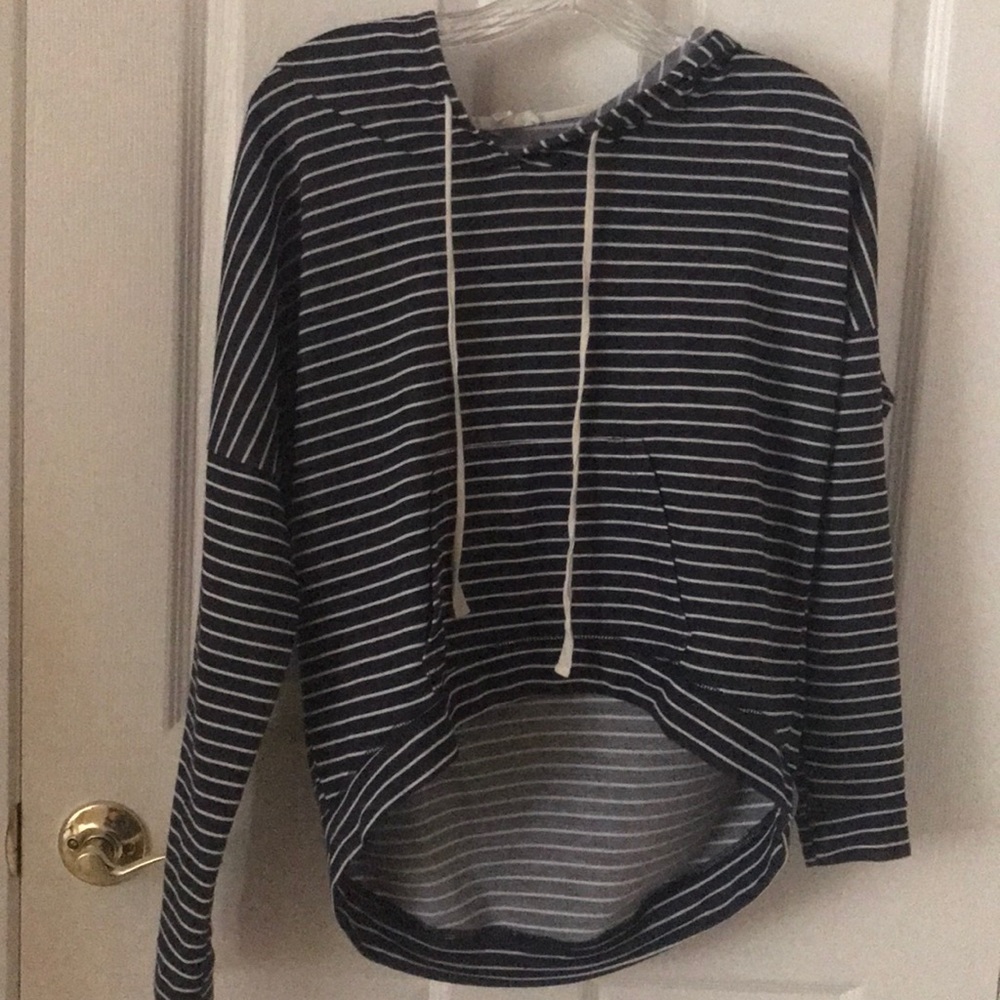 Hi-low navy striped hoodie top